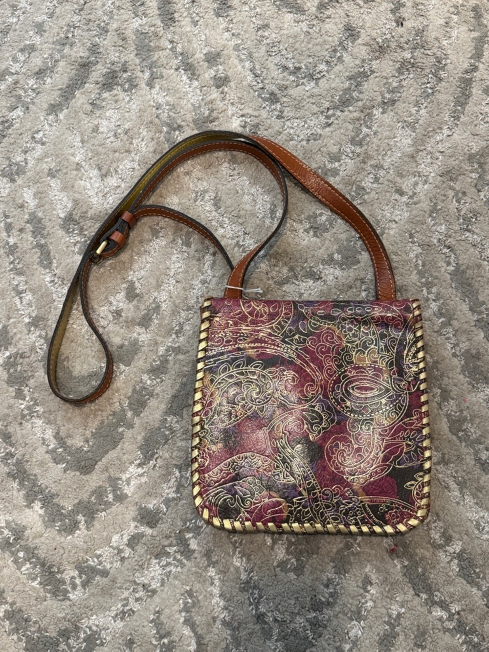 Patricia Nash | Italian leather floral paisley crossbody bag in a metallic color